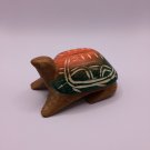 Vintage Carved Turtle Wood Hand Painted Orange Green Small Tiny Miniature