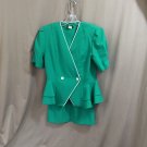 Vintage 1980s Skirt Suit Reina Short Sleeve Green White Piping Made USA 10P