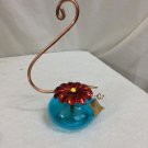 Hanging Hummingbird Feeder Glass and Metal Leaf Accents Flower Top