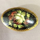 Vintage Hand Painted Russian Pin Floral Wood Lacquered Signed