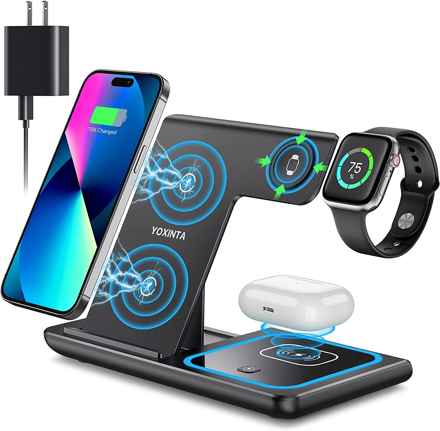 3 in 1 Fast Wireless Charging Station for iPhone, Apple Watch, AirPods