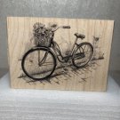 Bicycle Rubber Stamp Inkadinkado Flower Basket Bike Brick Path 60-00728 5" 3.5"