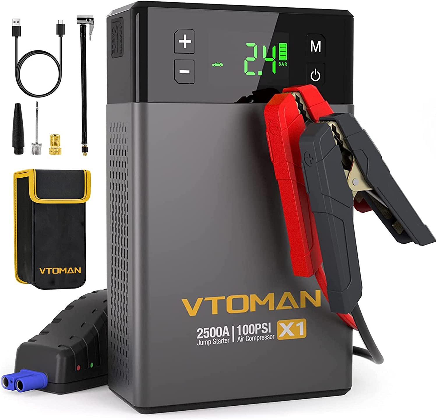 VTOMAN X1 Jump Starter with Air Compressor, 2500A Battery Starter with 100PSI Digital Tire Inflator