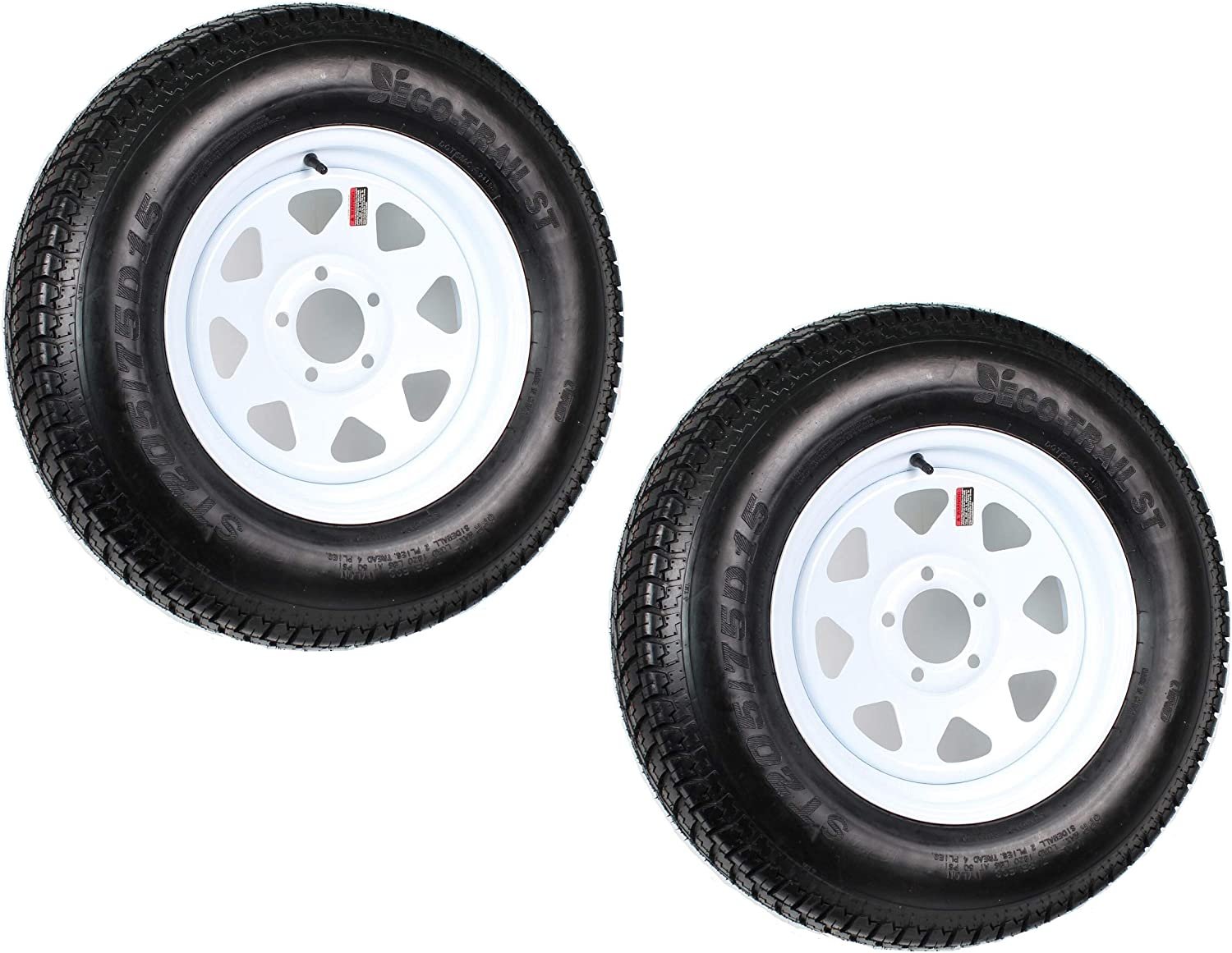 2-Pk Trailer Tire On Rim ST205/75D15 F78 205/75 LRC 5 Lug White Spoke Wheel
