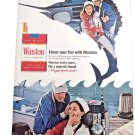 1967 Winston Cigarettes Vintage Print Ad Swordfish Fishing Boat Dock Smoking
