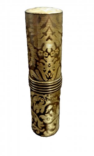 Vintage Avon Lipstick Case Empty Gold Toned Brocade Pattern Metal Refillable