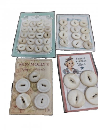 4 New Made Cards Vtg Mostly Pearl  7/16" - 7/8"  UNBRANDED Buttons 41 Total Pcs