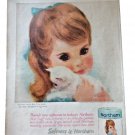 Vintage 1961 Northern Tissue Print Ad Toilet Paper Cute Girl Snowy White Kitten