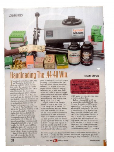 Handloading The 44-40 Win. Original Print Article/Ad From 2018  By Layne Simpson