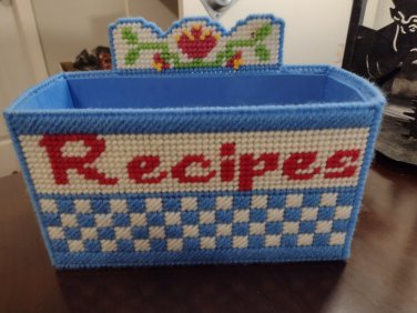 Handmade Recipe Organizer Holder Blue & White Needlepoint Country Style Decor