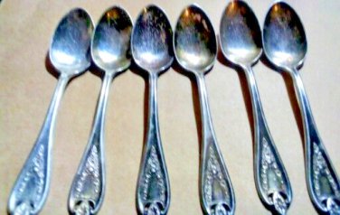 6 Pcs Vintage 1847 Rogers Bros Old Colony Silverplate Flatware Teaspoons 5 7/8"
