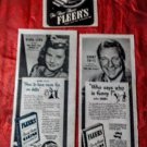 Lot of 3 Vintage 1940s Fleers Gum Original Print Ads  Art Decor D Lynn & S Tufts
