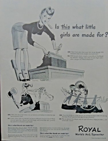 Vtg 1944 Royal Typewriter Print Ad, Is this what little girls are made for ?
