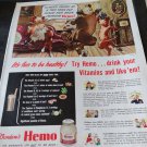1943 Borden's Hemo Chocolate Milk Elsie The Cow Walter Early Vintage Print Ad