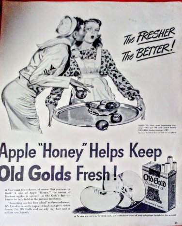 Vintage 1944 Old Gold Cigarettes Print Ad Apple Honey The Fresher The Better