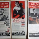 Lot of 5 Vtg Original 1944 & 1958 Pepto Bismol Upset Stomach Medicine Print Ads