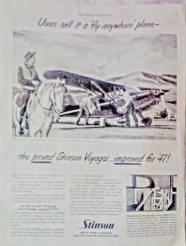 1947 Stinson Voyager 21st Anniversary Model Personal Family Plane Vtg Print Ad