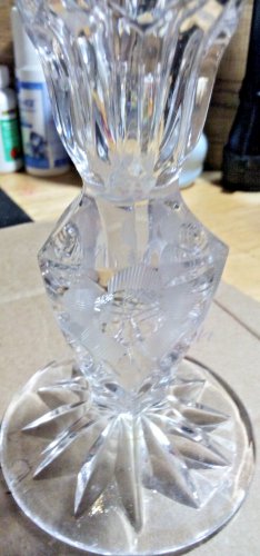 Vintage Hofbauer Lead Crystal Cut Glass Candlestick Holder Roses & Stars 5" Tall