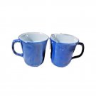Two Vintage PYREX Slate Blue Coffee Mugs Tea Cups Milk Glass 8 Oz. D Handle