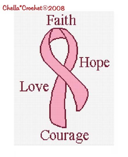 CHELLA*CROCHET Afghan Pattern Graph Breast Cancer Awareness Ribbon Faith Hope Love Courage .PDF