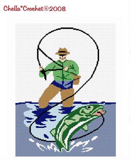 SALE see store!! Chella Crochet Fly Fishing Bass Fish Afghan Crochet Pattern Graph