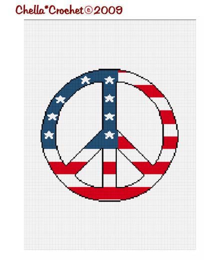 CHELLA*CROCHET American Flag Peace Sign Symbol Afghan Crochet Pattern Graph EMAILED .PDF