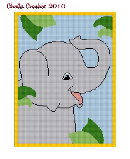 Chella Crochet LARGE Baby Elephant on Safari Jungle Afghan Pattern Graph Blanket Throw