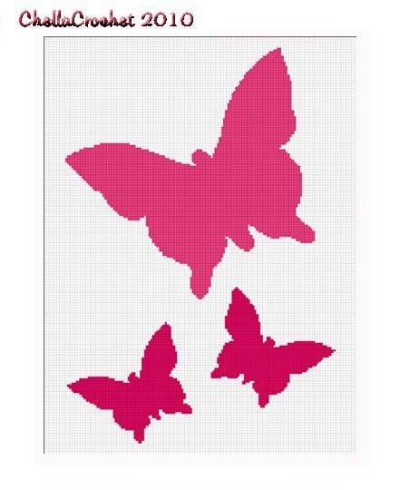 Chella Crochet Butterfly Silhouette Trio Afghan Pattern Graph Blanket Throw