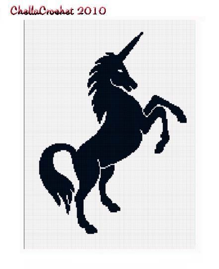 Chella Crochet Unicorn Silhouette Black on White Afghan Pattern Graph