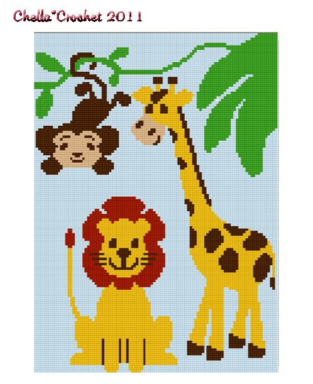 JUNGLE FRIENDS Giraffe Monkey Lion Safari Z00 Afghan Crochet Pattern Graph