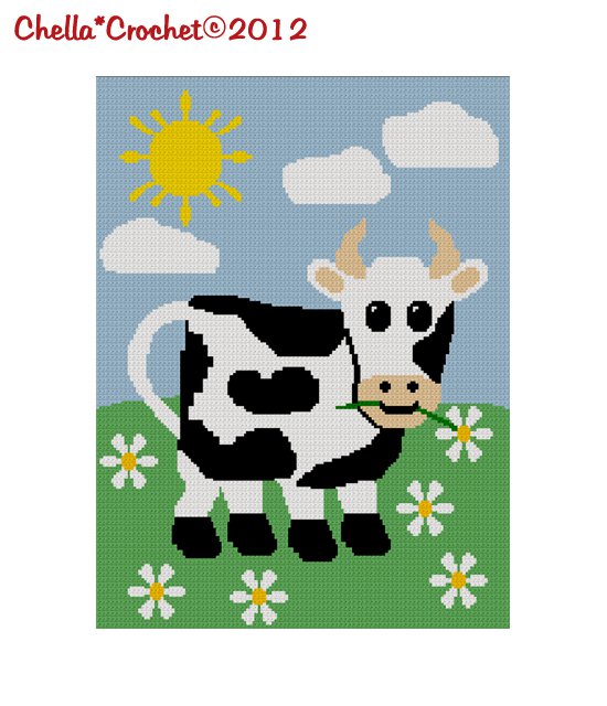 Cow in the Meadow Daisies Daisy Crochet Afghan Pattern Graph 150st