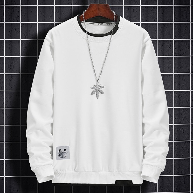 Mens O-Neck Casual Hip-Hop Pullover Hoodies White
