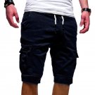Men Casual Elastic Waist Pocket Shorts Navy blue