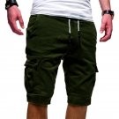 Men Casual Elastic Waist Pocket Shorts Army green