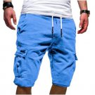 Men Casual Elastic Waist Pocket Shorts Lake blue