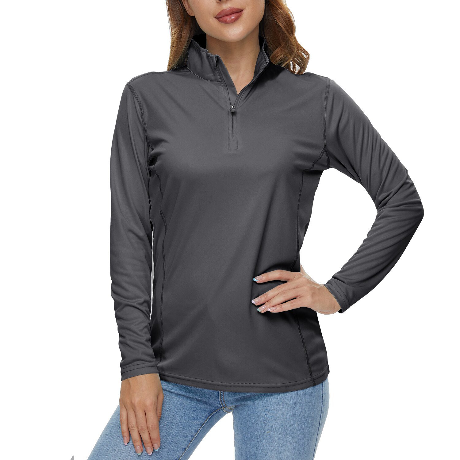 Women Anti UVSun Protection Shirts Outdoor Running T-Shirts Dark Gray