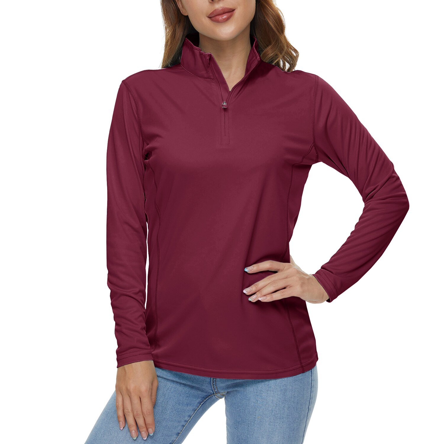 Women Anti UVSun Protection Shirts Outdoor Running T-Shirts Wine Red