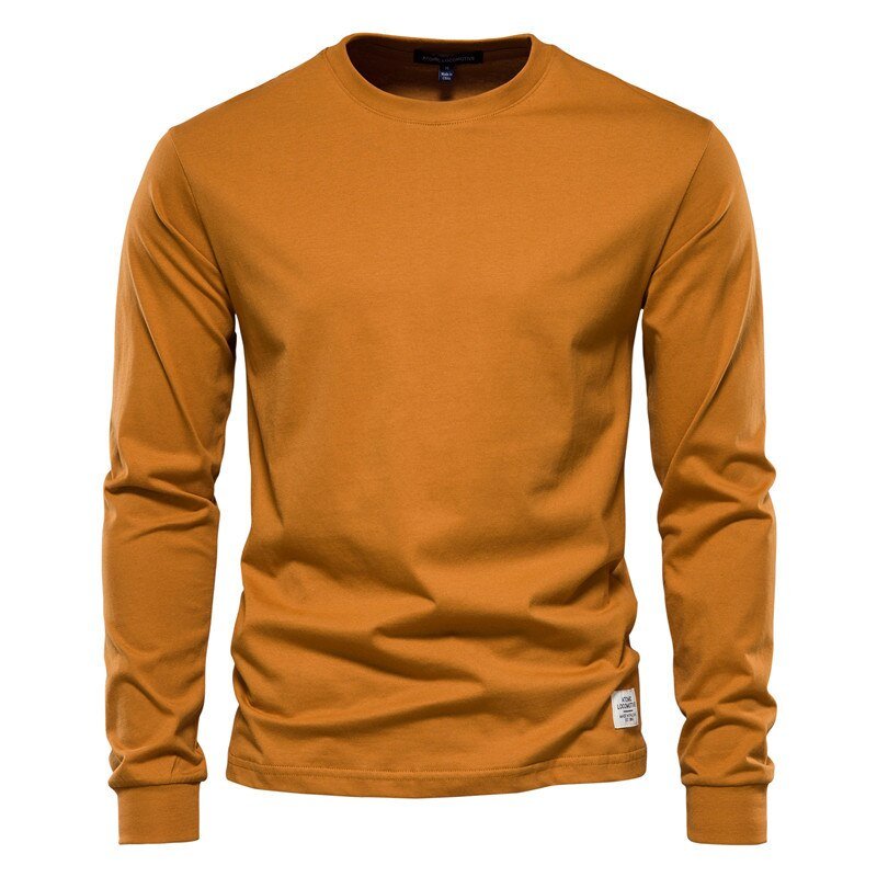 Men Cotton Long Sleeve Tee Pullovers T Shirts Natural yellow