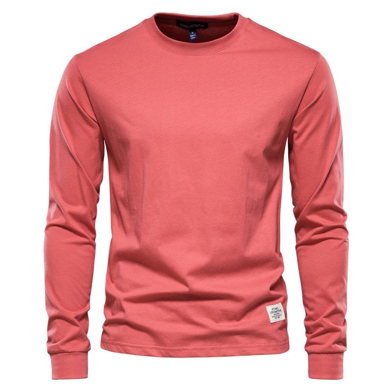 Men Cotton Long Sleeve Tee Pullovers T Shirts Red