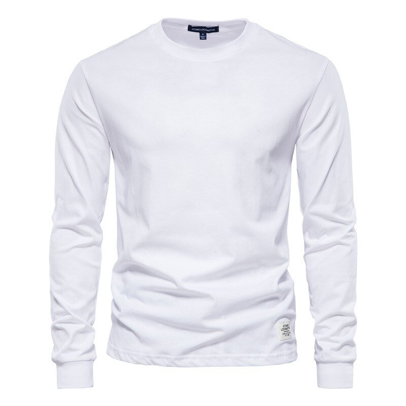 Men Cotton Long Sleeve Tee Pullovers T Shirts White