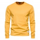Men Cotton Long Sleeve Tee Pullovers T Shirts Yellow