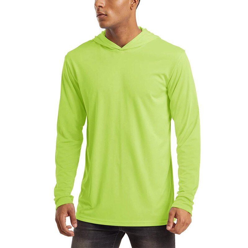 Men's UV Sun Protection T-Shirt Long Sleeve Hoodies Workout Shirt Fluorescent Green