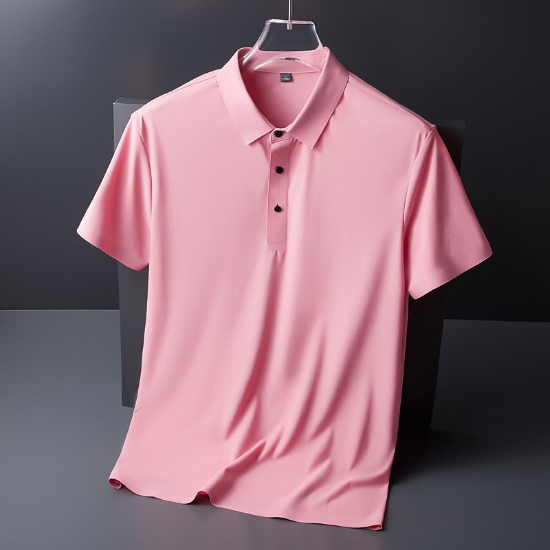 Short Sleeve Men's Polo Shirt Thin Ice Silk Shirt T-shirt Pink