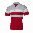 Men T Shirt Polo Shirt Turn-down Collar T Shirt Gray Red