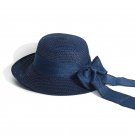 Sun Hats For Big Bow Straw Hat Female Panama Girls Bucket Cap Navy Blue