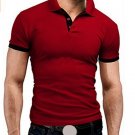 Men's T-shirt Lapel Casual Short-sleeved Pullover Wine red