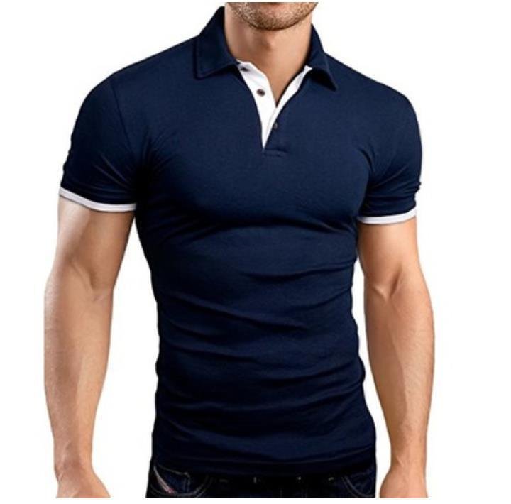 Men's T-shirt Lapel Casual Short-sleeved Pullover blue