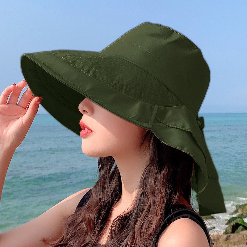 Women Pony Tail Flap Cap Sun Hat Green
