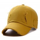 Trendy Streetwear Worn Hole Face Cap For Unisex Yellow