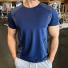 Men Running Breathable Football Sweatshirt Short Sleeve Navy Blue T-shirt